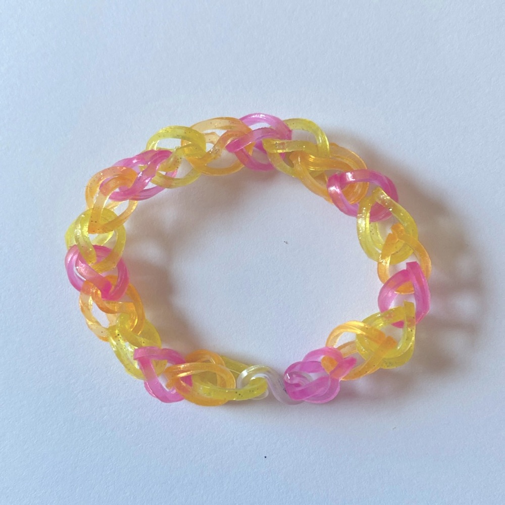 Hand Crafted Bracelet Pink Orange and Yellow Glitter Bracelet